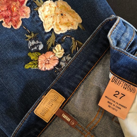 Free People x Driftwood Farrah Embroidered Flare Jeans Sz 27 - Picture 15 of 16